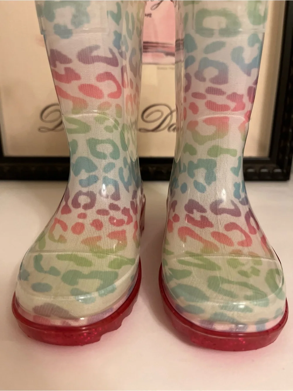NWOT Western Chief Kids Pastel Rainbow Leopard Rain Boots - Size 5